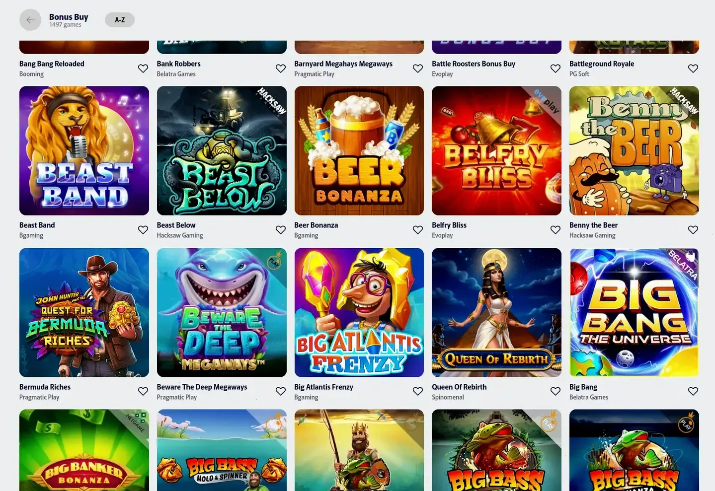 Retrobet Casino Spielauswahl